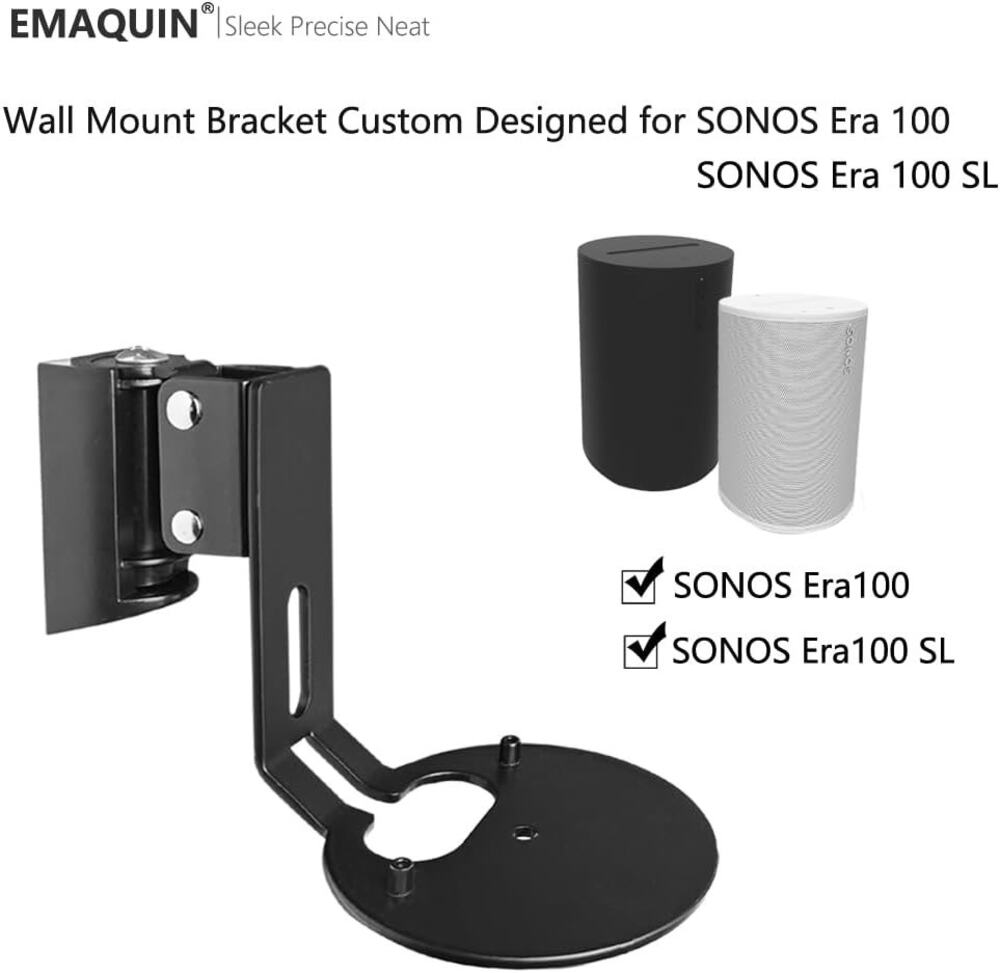 EMAQUIN Wall Mount Bracket For Sonos Era 100 Speaker (Swivel & Tilt-1 Pc,Black)